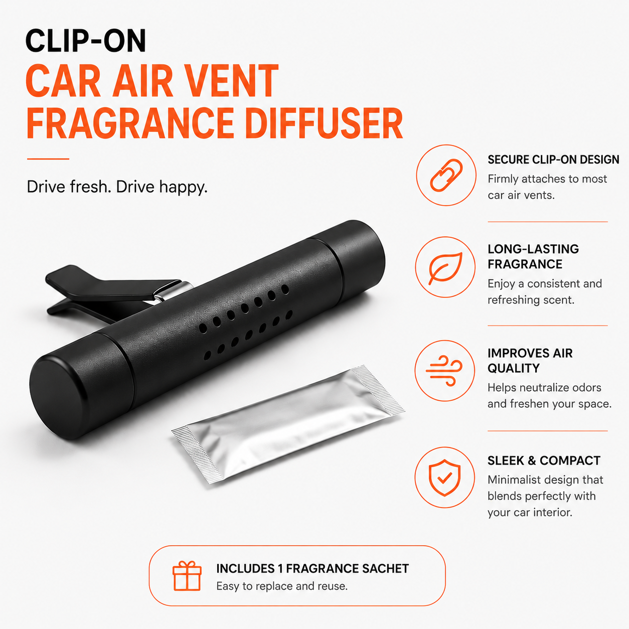 Clip-on car air vent fragrance diffuser